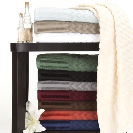 Hastings Home 6-Piece Cotton Deluxe Plush Bath Towel Set, Chevron Pattern Spa Luxury Decorative Towels (Black) 421314VTX